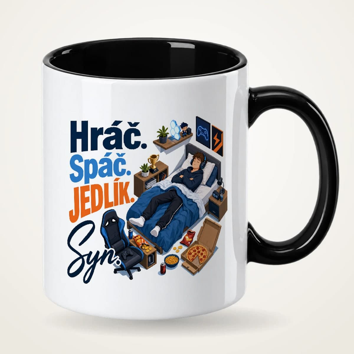 Hrnek s černým uchem – Hráč, spáč, jedlík – syn