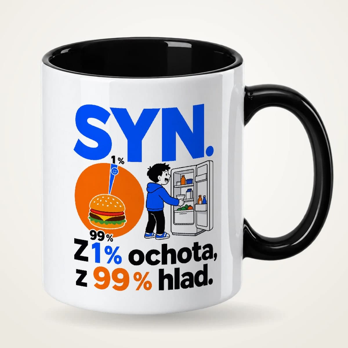 Hrnek s černým uchem – Syn – z 1 % ochota, z 99 % hlad