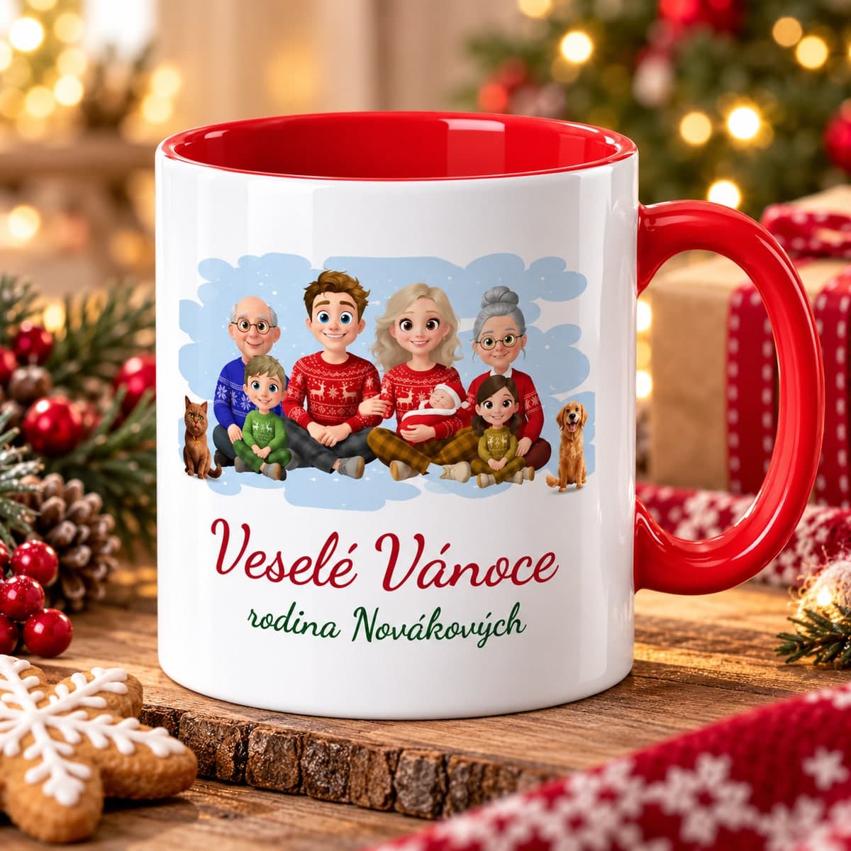 Hrnek s červeným uchem – Vánoční rodina
