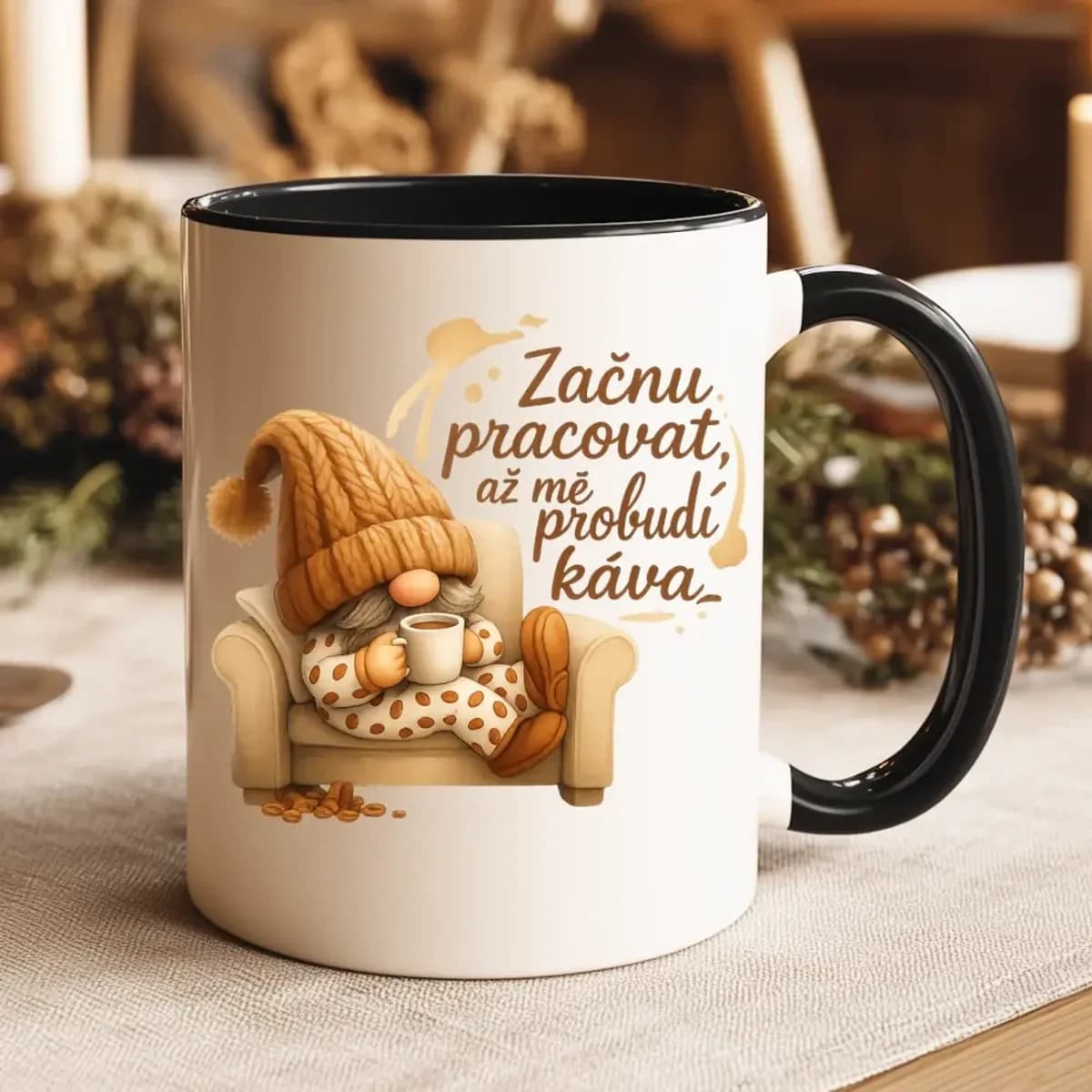 Hrnek – Začnu pracovat, až mě probudí káva (černé ucho)