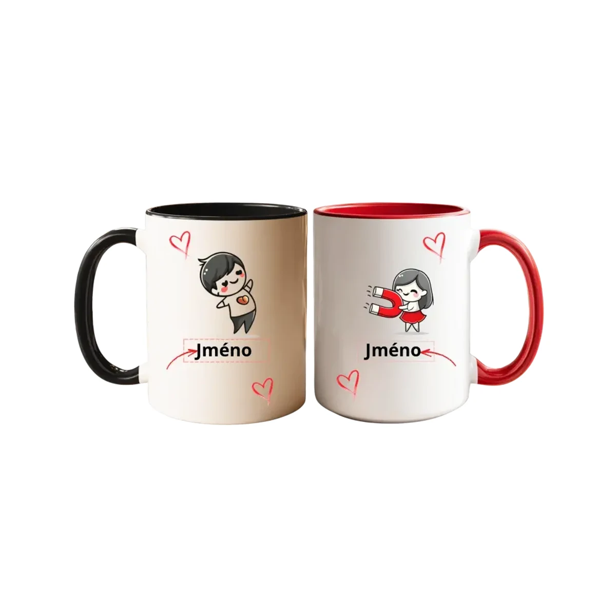 Partnerské hrnky se jmény – červený & černý (zamilovaný set)