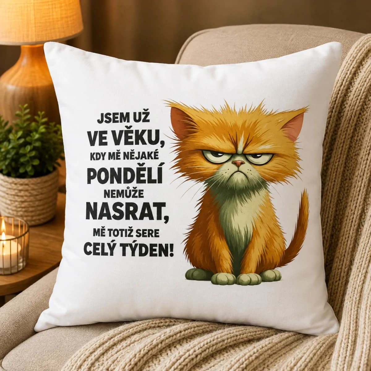 Dekorační polštář Pondělí mě nemůže nasrat