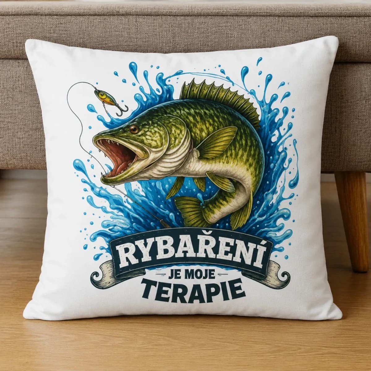 Dekorační polštář Rybaření je moje terapie