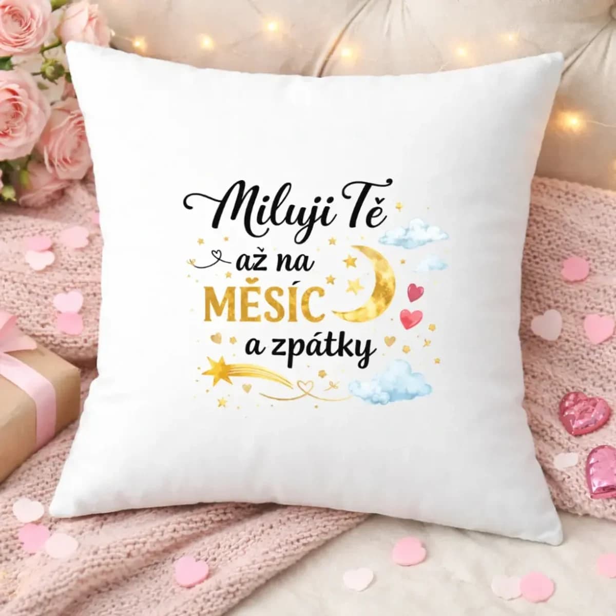 Polštář „Miluji tě až na měsíc a zpátky“
