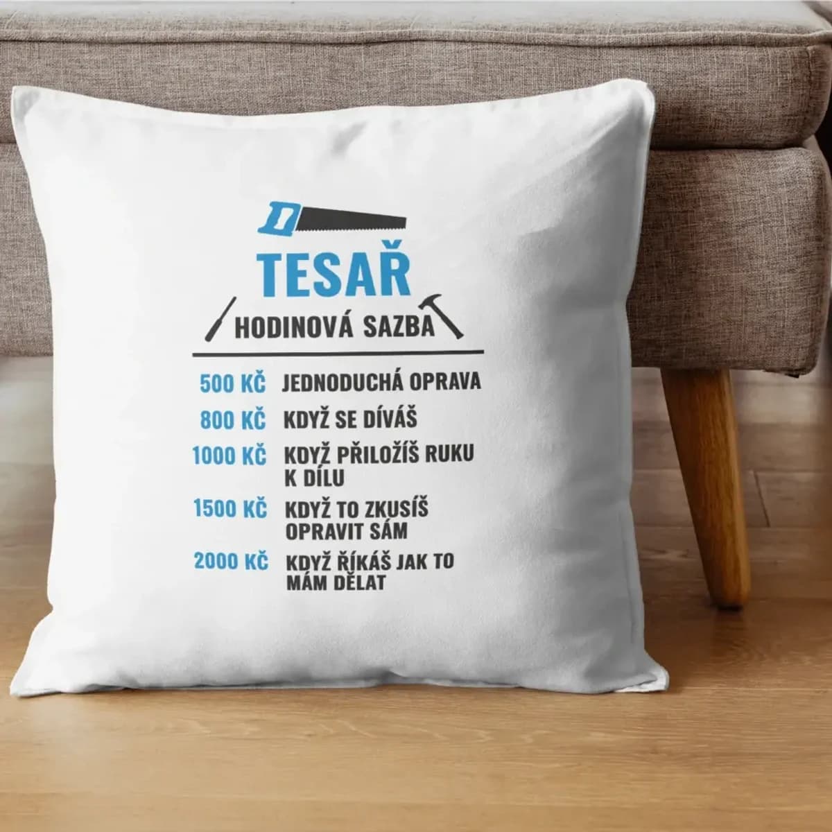 Dekorační polštář Tesař hodinová sazba