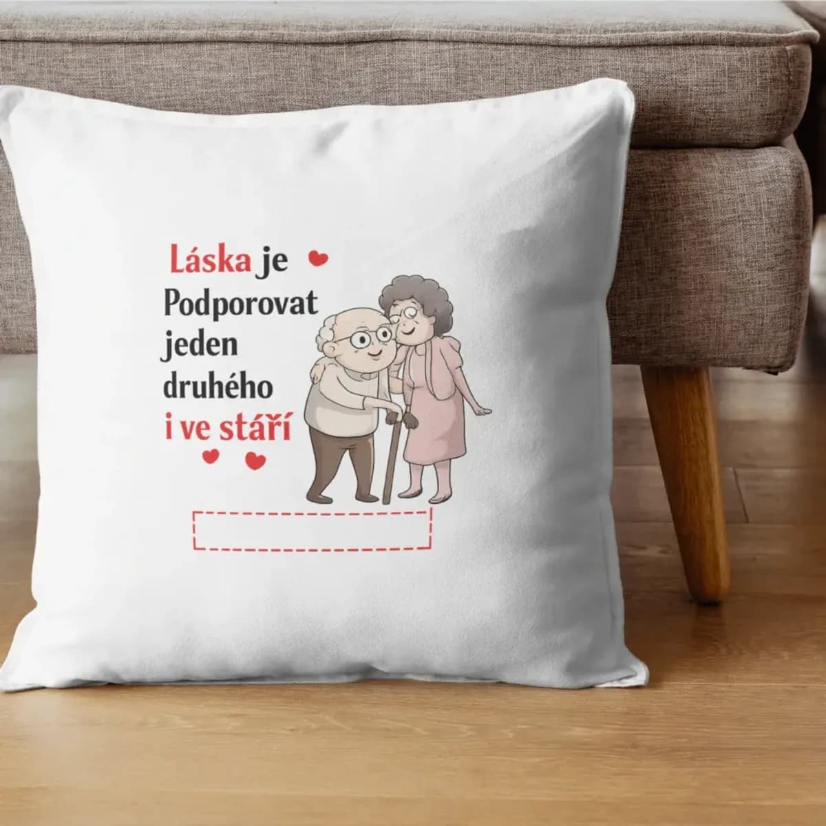 Polštář „Láska je podporovat jeden druhého i ve stáří“ – s možností vlastního textu