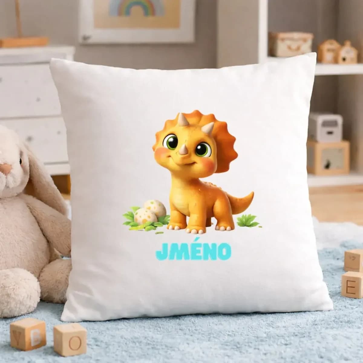 Personalizovaný dětský polštář s dinosaurem a jménem