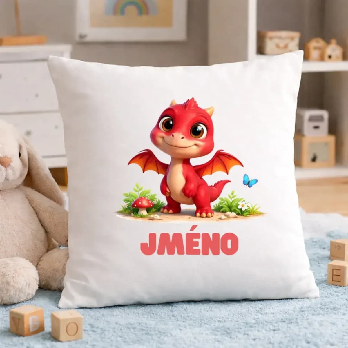 Personalizovaný dětský polštář – Roztomilý dinosaurus se jménem