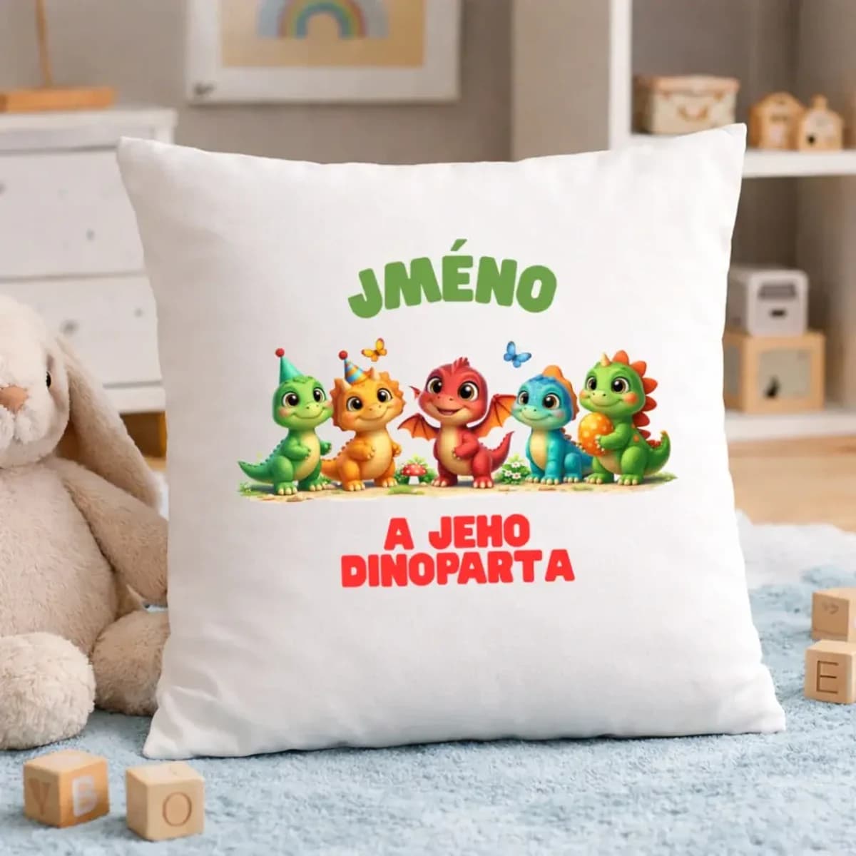 Personalizovaný dětský polštář – Dino parta se jménem