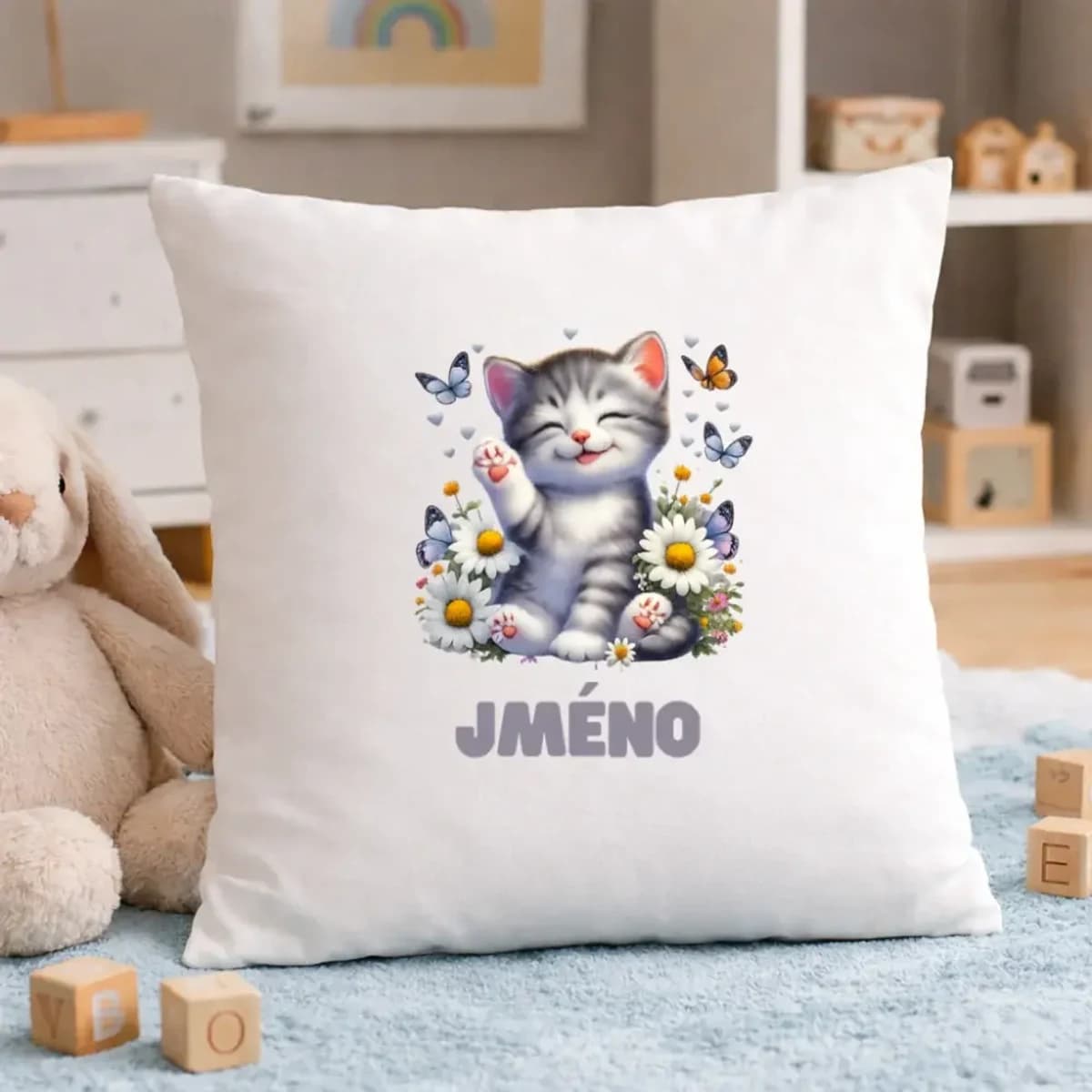 Personalizovaný dětský polštář s kočičkou a jménem