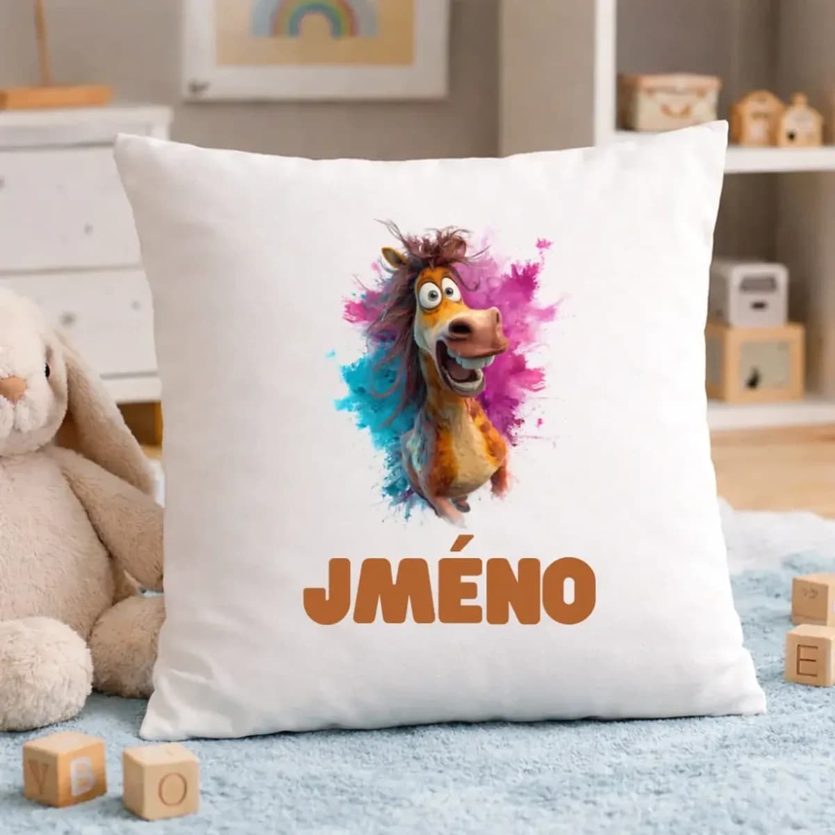 Personalizovaný dětský polštář – Veselý koník se jménem