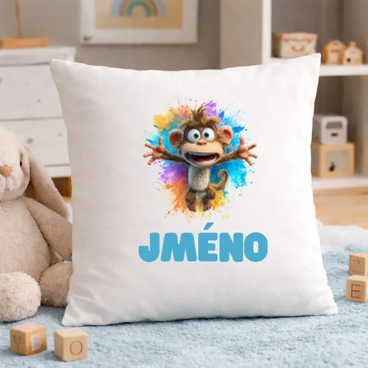 Personalizovaný dětský polštář – Veselá opička se jménem