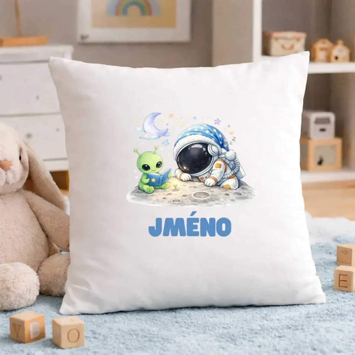 Dětský polštář s vlastním jménem – Malý astronaut (45×45 cm)
