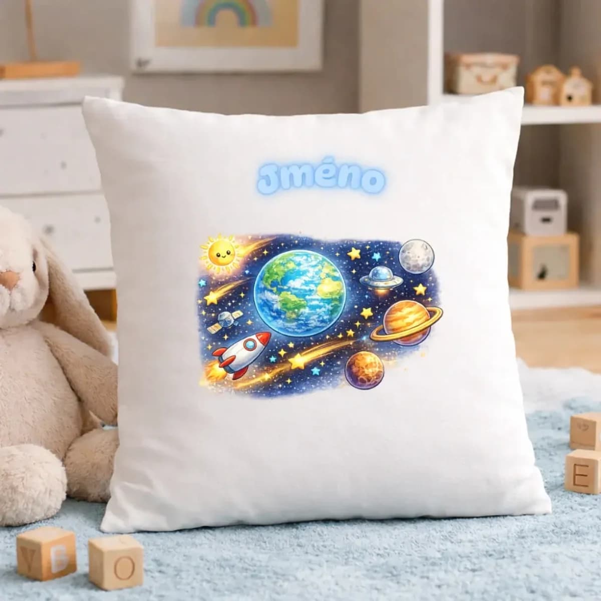 Dětský polštář s vlastním jménem – Vesmír plný planet