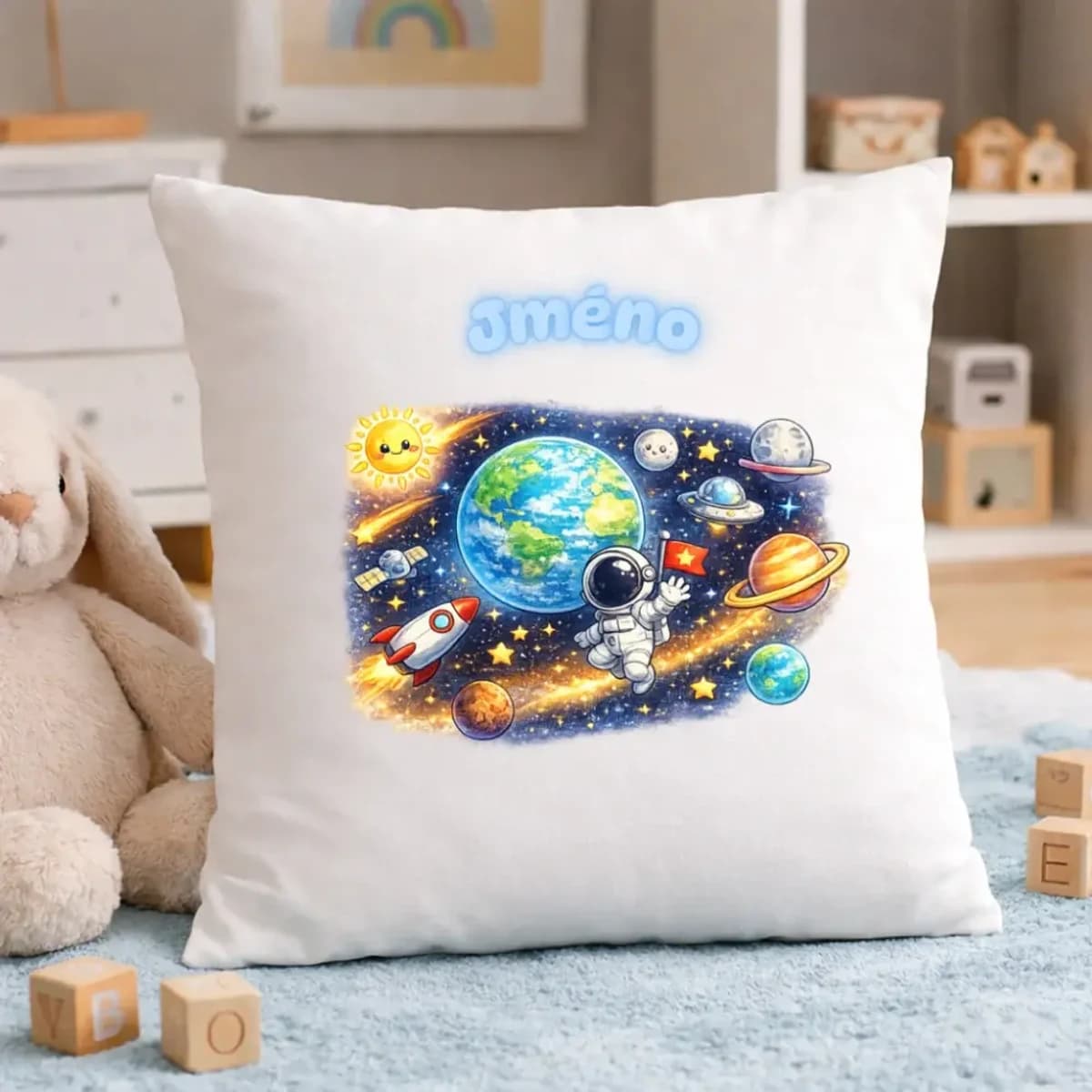 Dětský polštář s vlastním jménem – Astronaut ve vesmíru