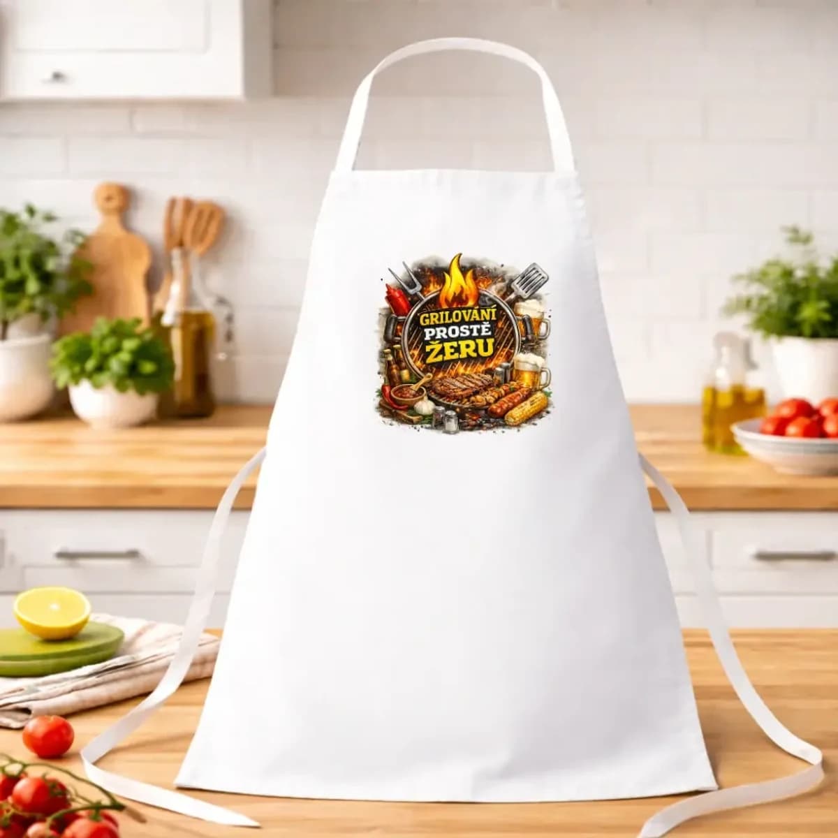 Kuchyňská zástěra „Grilování prostě žeru“
