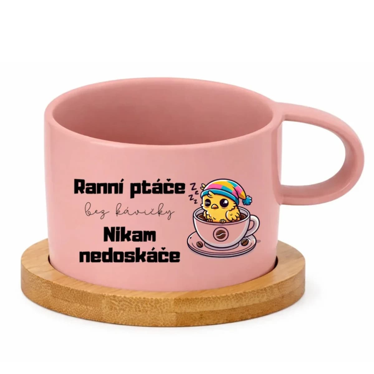Keramický hrneček 200 ml – „Ranní ptáče bez kávičky nikam nedoskáče“