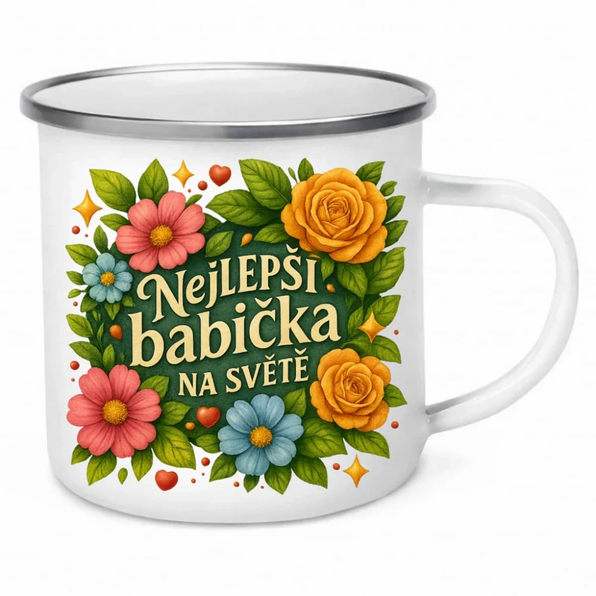 Plecháček Nejlepší babička na světě | bohatý květinový motiv | 340 ml