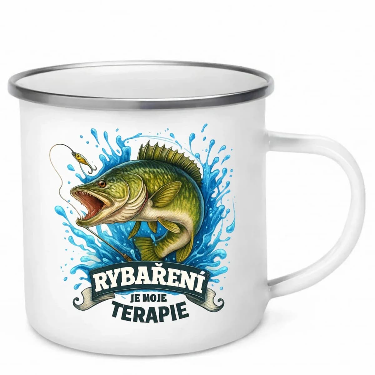 Smaltovaný hrnek – Rybaření je moje terapie