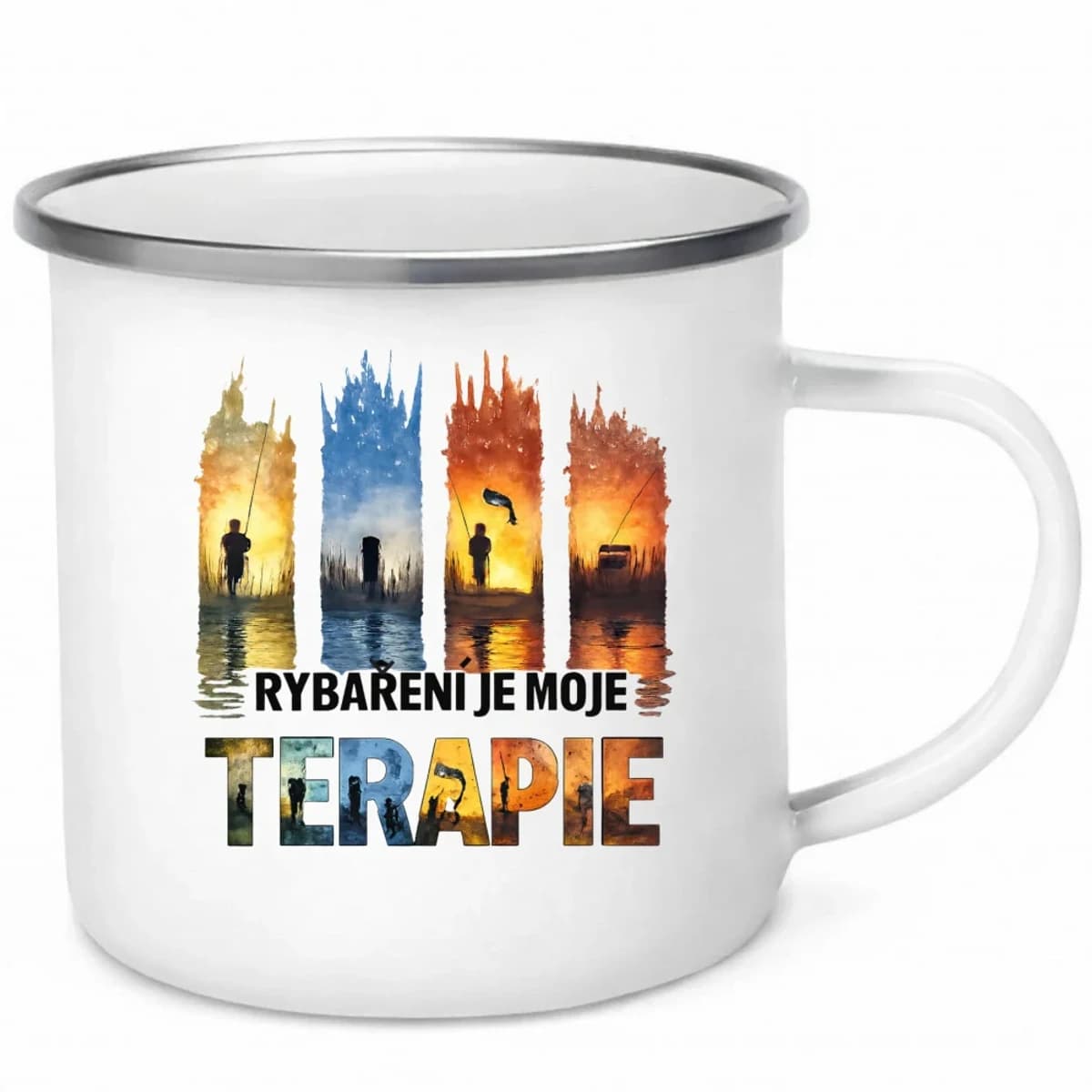Smaltovaný hrnek Rybáření je moje terapie