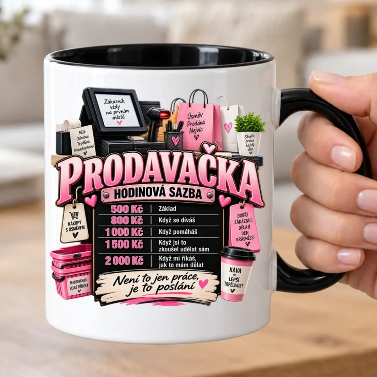 Vtipný hrnek pro prodavačku – Hodinová sazba