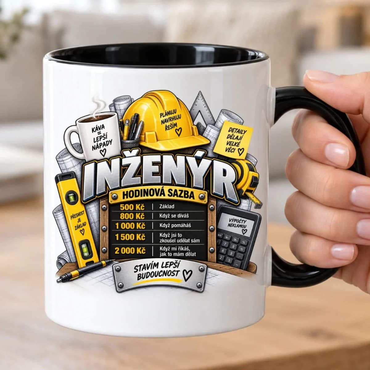 Vtipný hrnek pro inženýra – Hodinová sazba