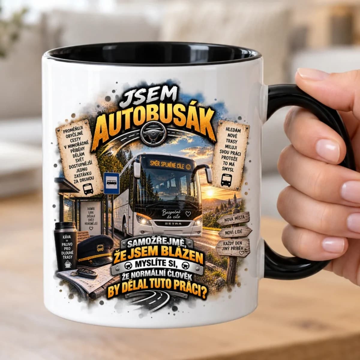 Hrnek pro autobusáka – Jsem autobusák, samozřejmě že jsem blázen