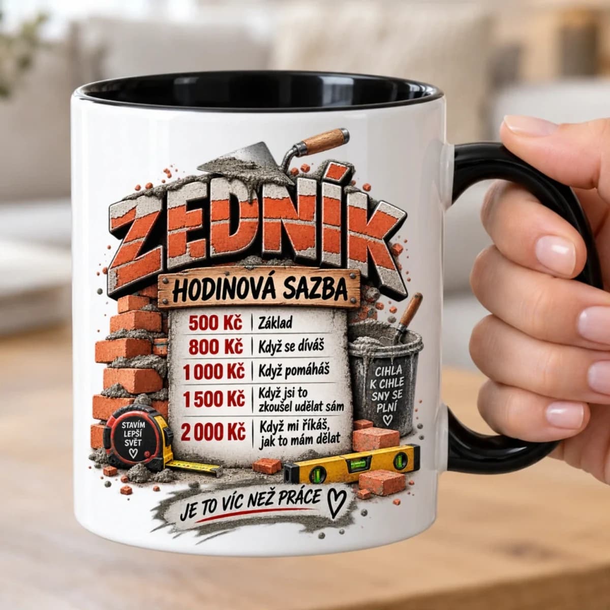 Vtipný hrnek pro zedníka – Hodinová sazba