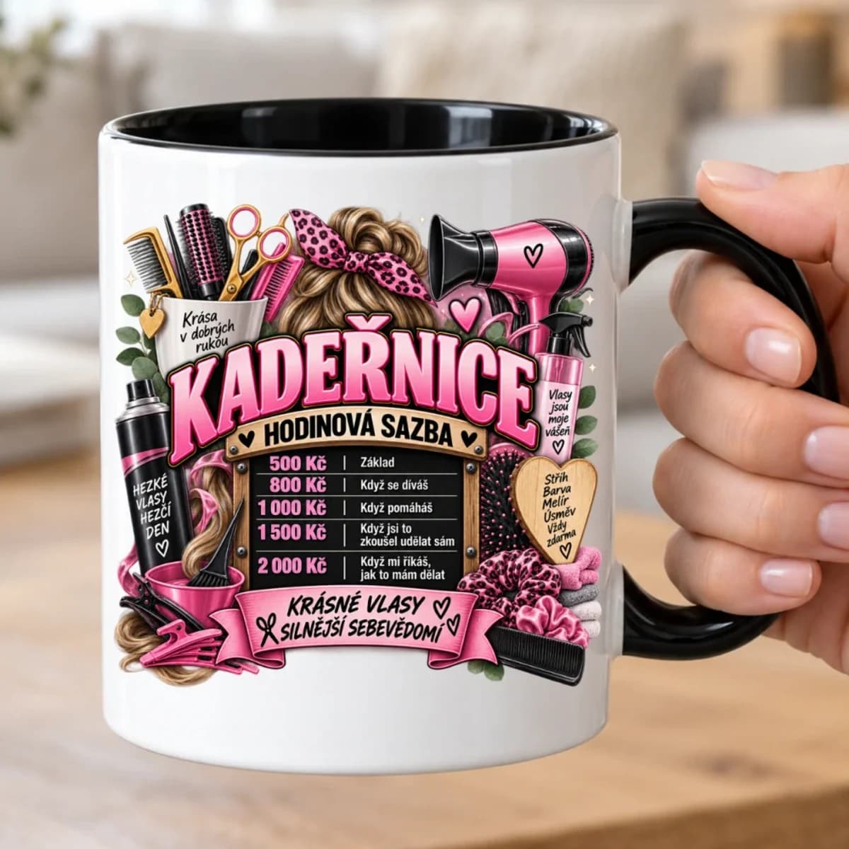 Vtipný hrnek pro kadeřnici – Hodinová sazba