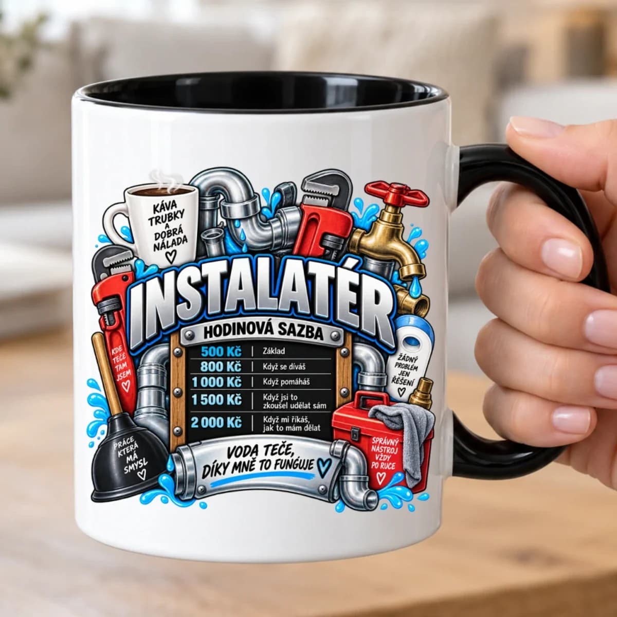Vtipný hrnek pro instalatéra – Hodinová sazba