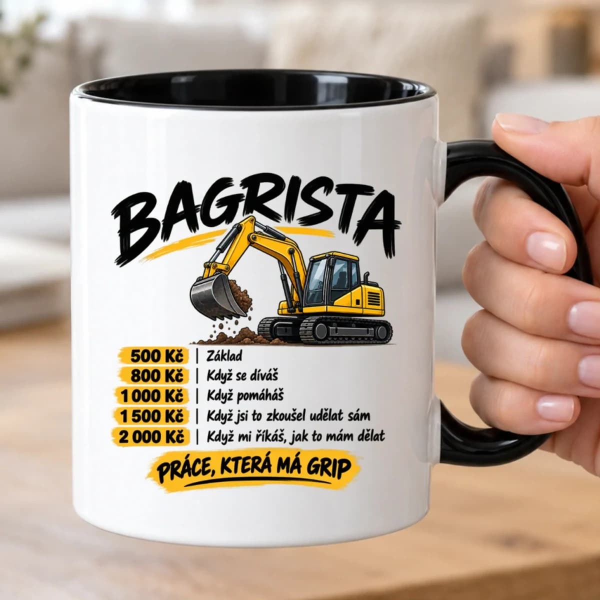 Vtipný hrnek pro bagristu – Hodinová sazba bagristy