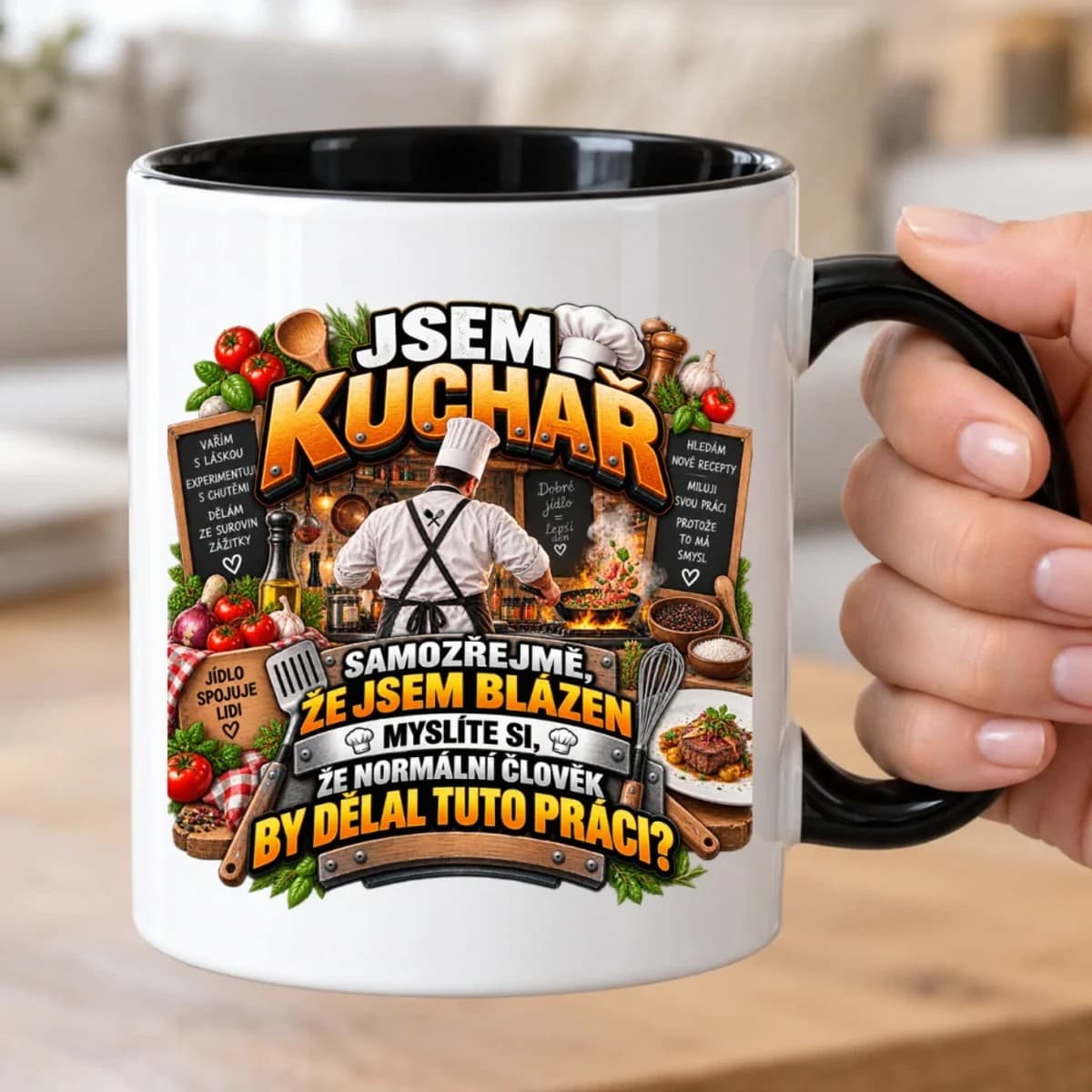 Vtipný hrnek pro kuchaře – Jsem kuchař, samozřejmě že jsem blázen