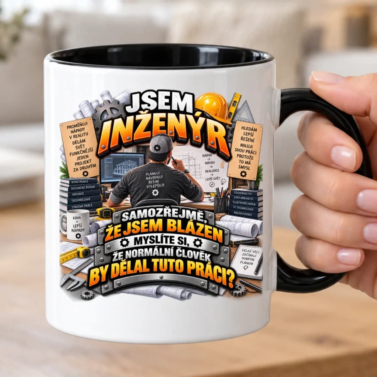 Vtipný hrnek pro inženýra – Jsem inženýr, samozřejmě že jsem blázen