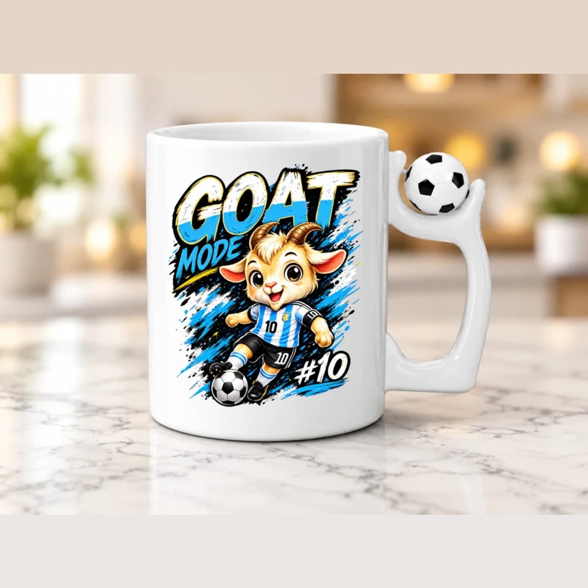 Fotbalový hrnek s míčem GOAT MODE – dárek pro fotbalistu, 300 ml