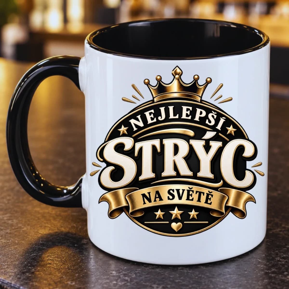 Dárkový hrnek Nejlepší strýc na světě – černo-zlatý