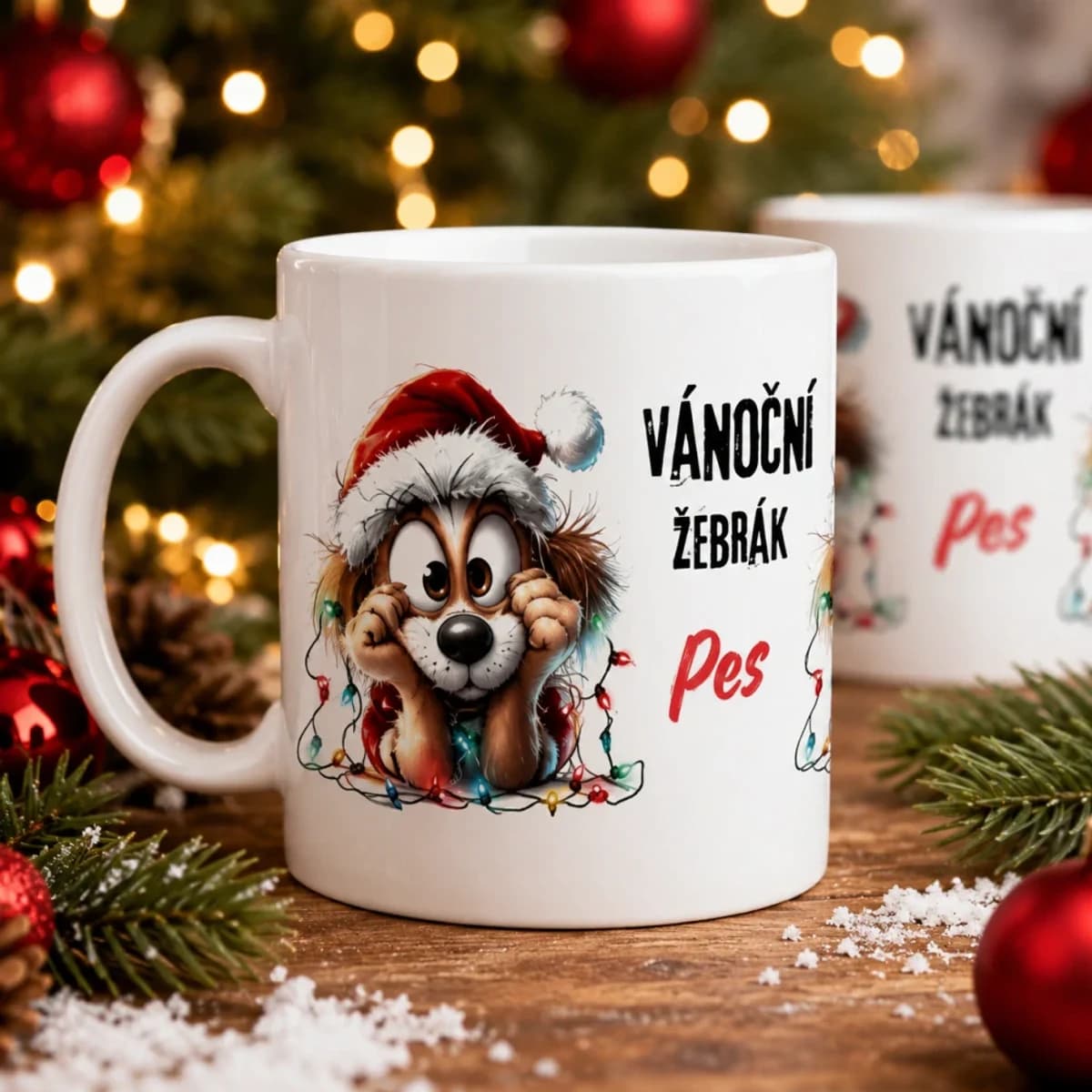 Vánoční hrnek se psem a vlastním jménem – 330 nebo 450 ml