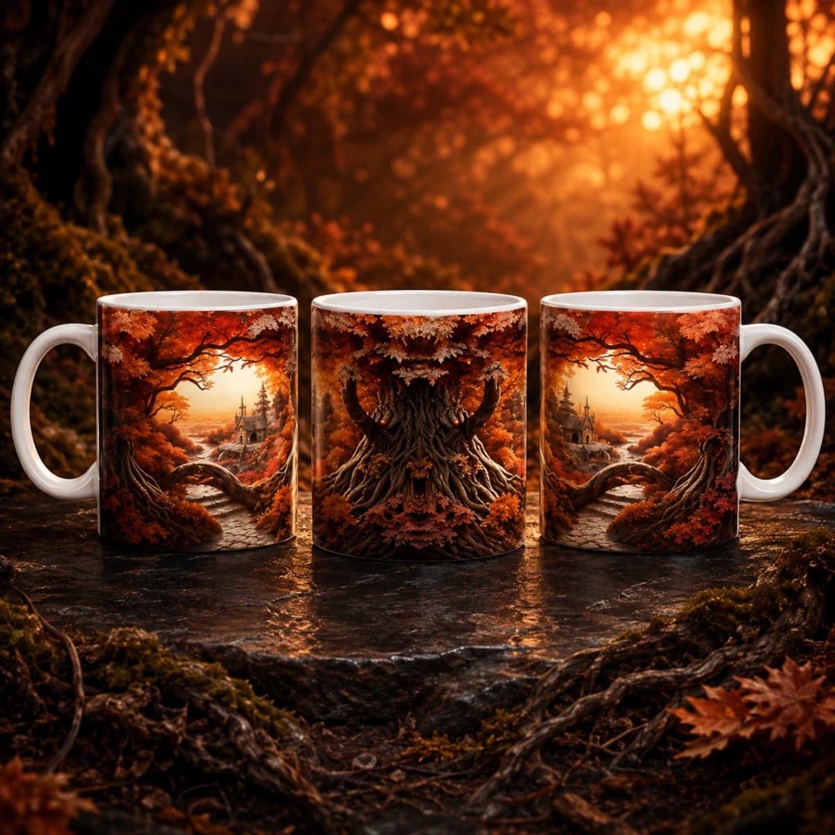 Fantasy hrnek se strážcem podzimního lesa