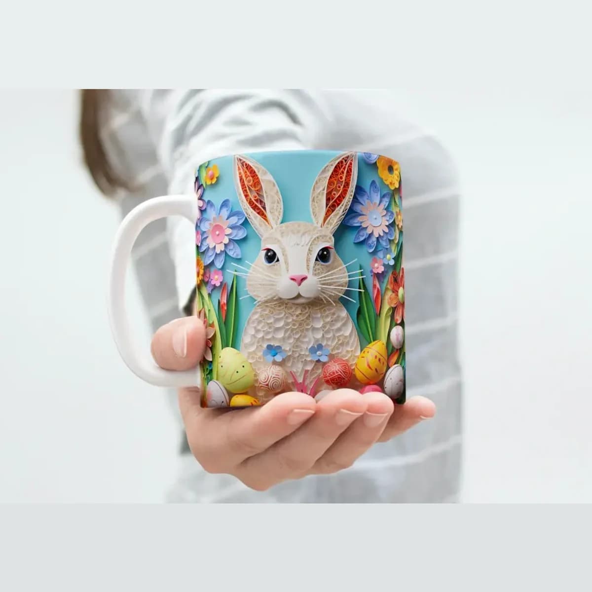 Velikonoční umění – hrnek s králíčkem v quilling stylu