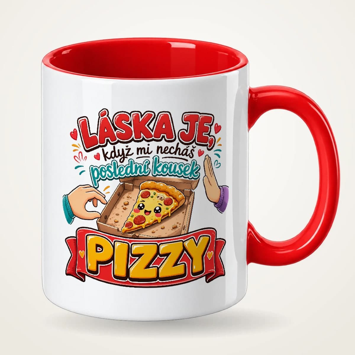 Hrnek s červeným uchem – Láska je, když mi necháš poslední kousek pizzy