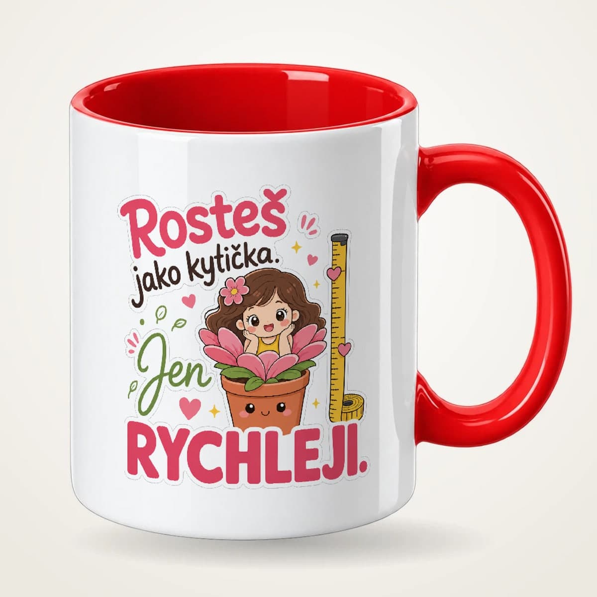 Hrnek s červeným uchem – Rosteš jako kytička, jen rychleji