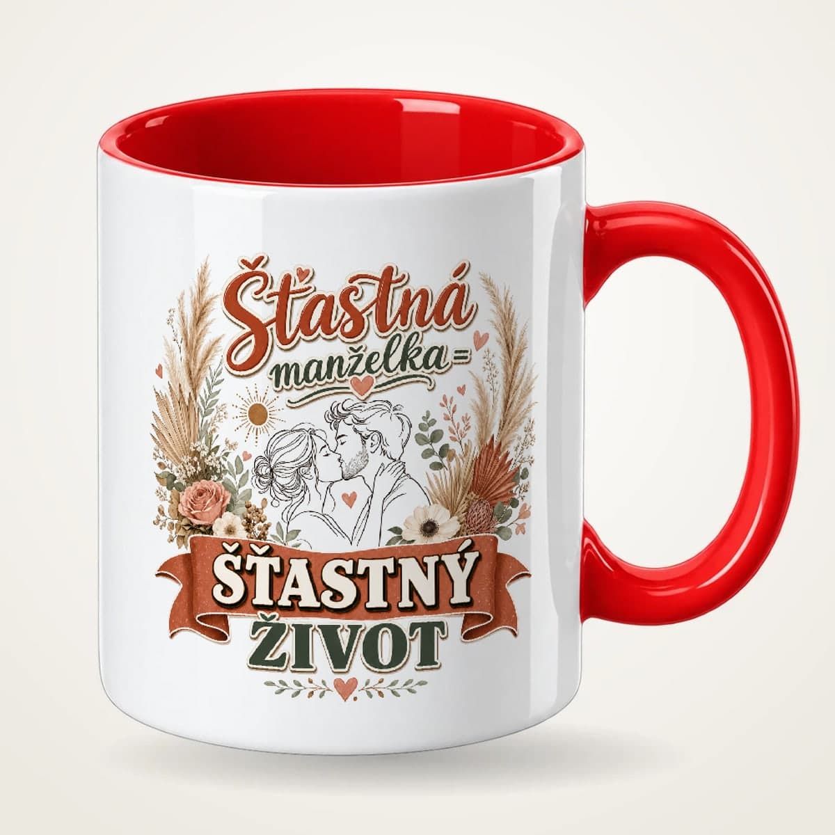 Hrnek s červeným uchem – Šťastná manželka = šťastný život