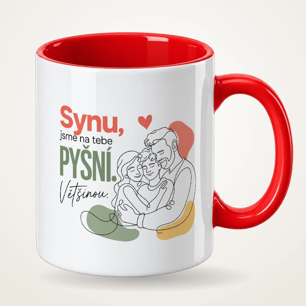 Hrnek s červeným uchem – Synu, jsme na tebe pyšní – většinou