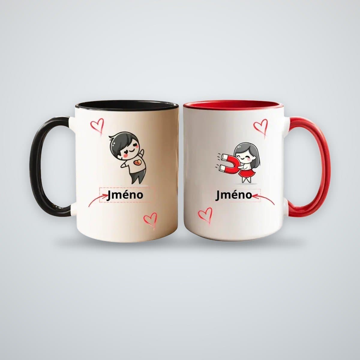 Partnerské hrnky se jmény – červený & černý (zamilovaný set)