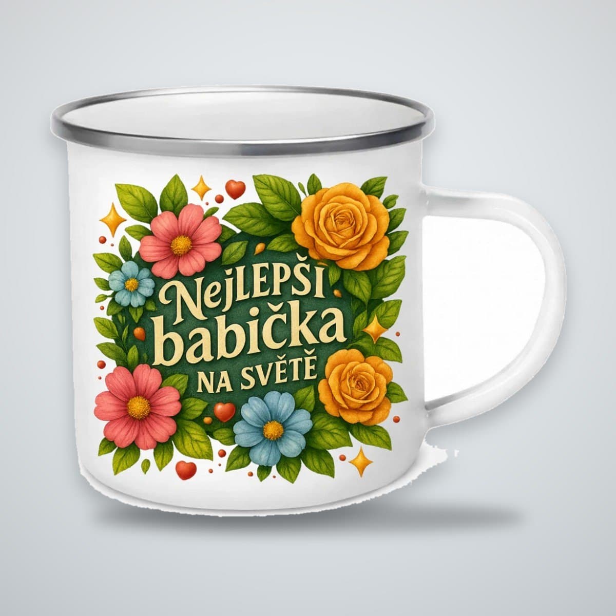 Plecháček Nejlepší babička na světě | bohatý květinový motiv | 340 ml