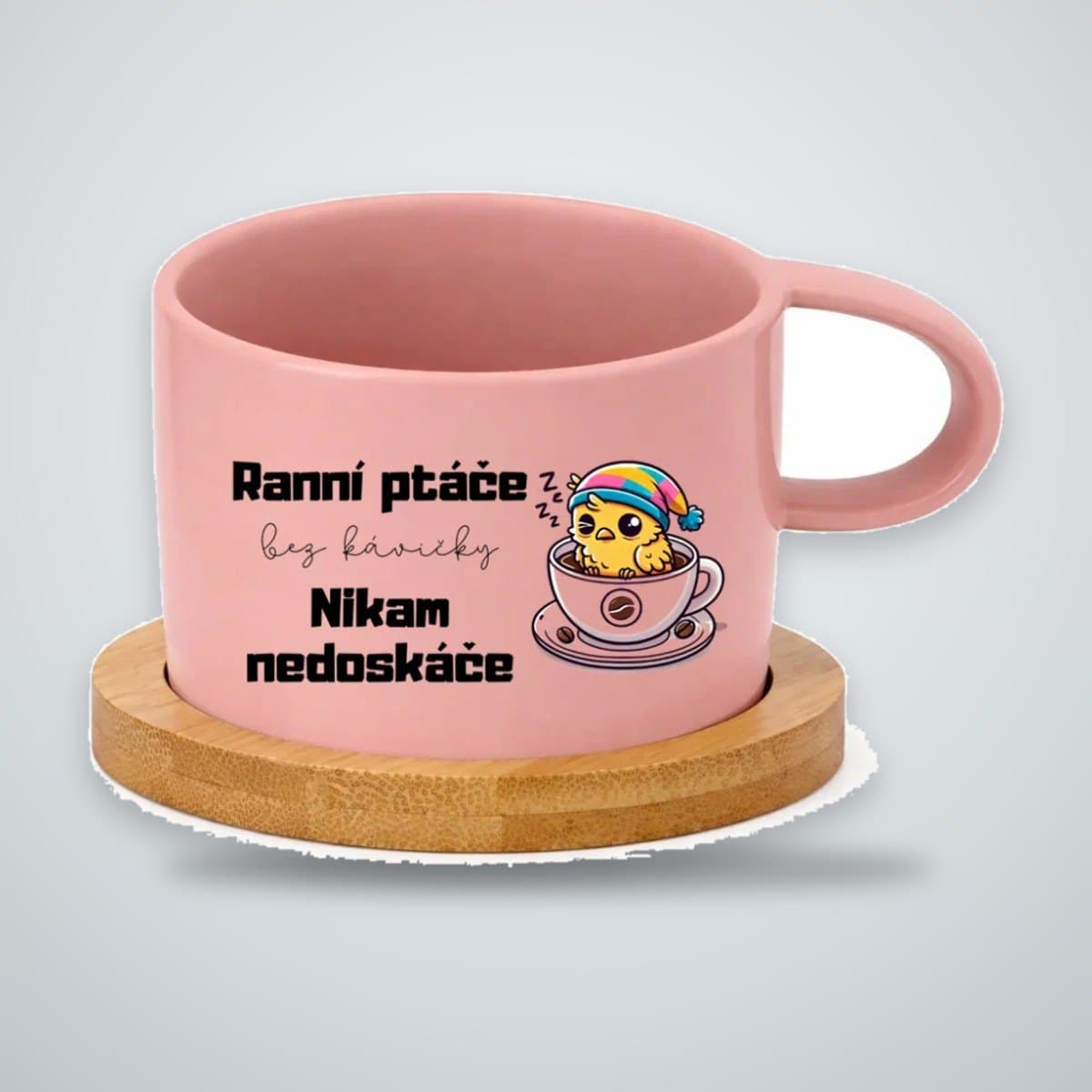 Keramický hrneček 200 ml – „Ranní ptáče bez kávičky nikam nedoskáče“