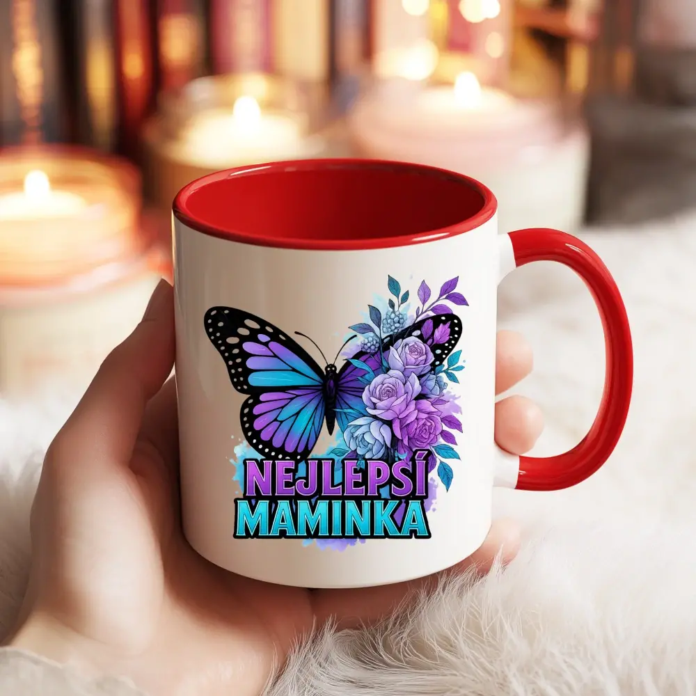 Hrnek Nejlepší maminka – motýl a květiny