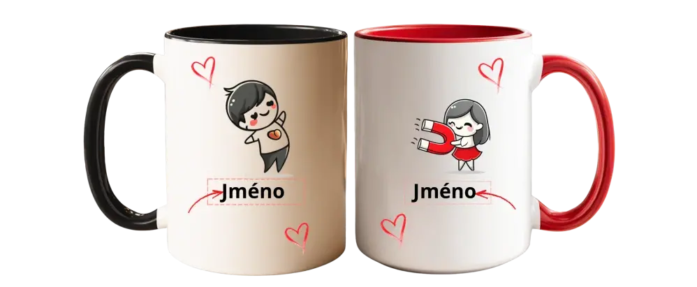 Partnerské hrnky se jmény – červený & černý (zamilovaný set)