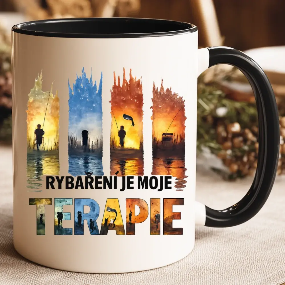 Hrnek „RYBAŘENÍ JE MOJE TERAPIE“ – originální rybářský motiv