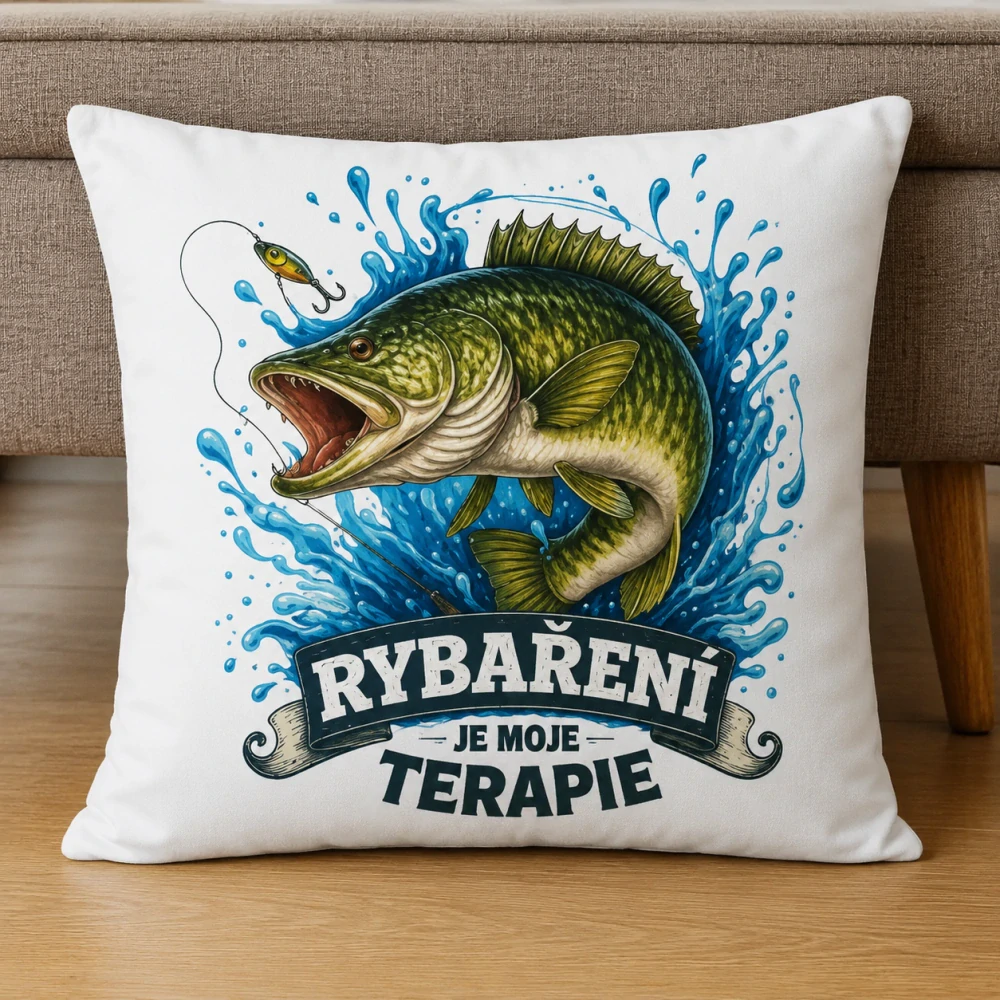 Dekorační polštář Rybaření je moje terapie