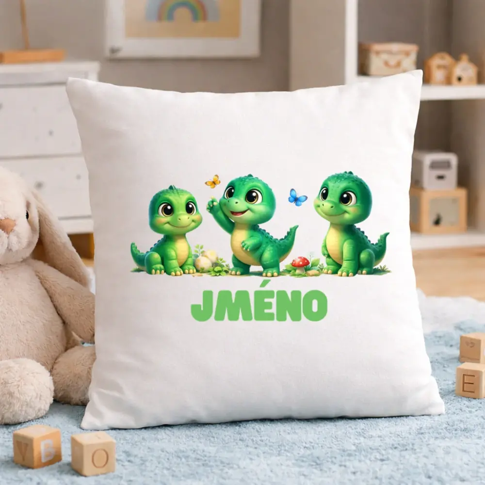 Dětský polštář s dinosaury – personalizovaný se jménem